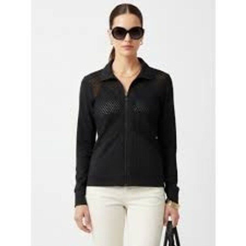 Trina Turk Women's Mesh Netted Full Zip Jacket Black XL